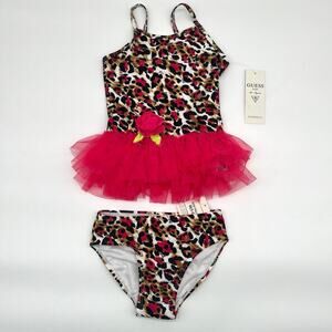 GUESS KIDS NWT Girl's 2 Piece Swimsuit, Leopard Tutu Size 5-6, Tankini